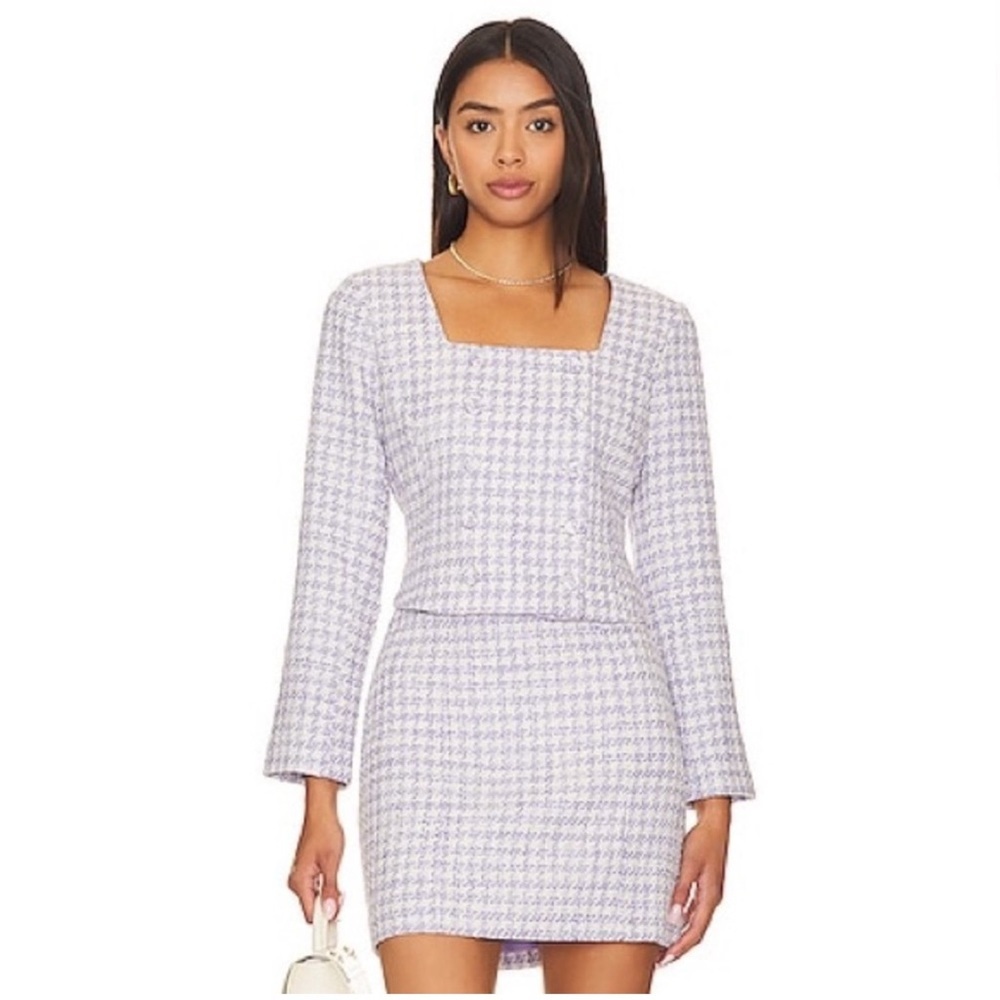 NWT Favorite Daughter Dasha Tweed Double Breasted Blazer Skirt Set Lilac 10